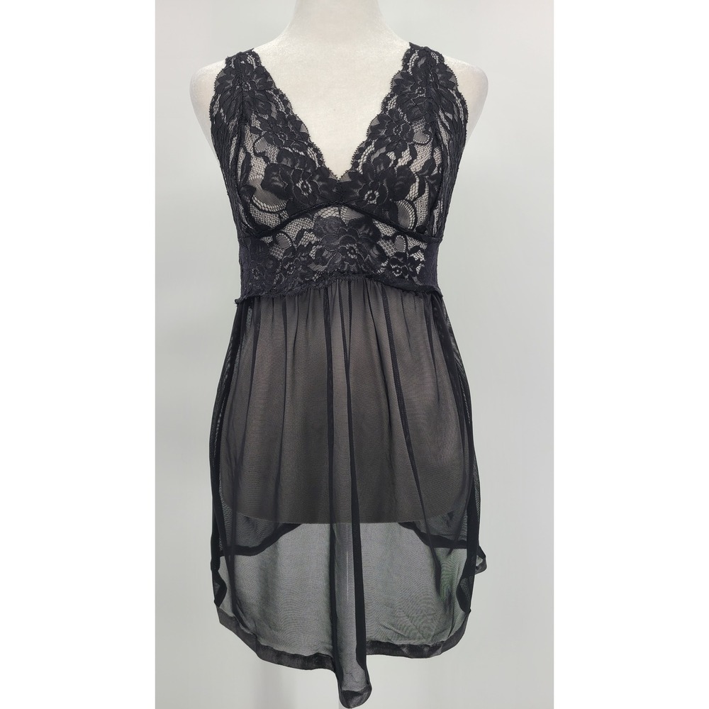 Ababoon Babydoll Lingerie Chemise Nightwear S NEW Lace Sheer Mesh Black Floral